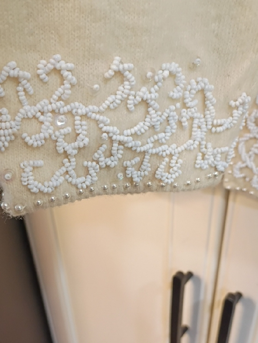 Vintage Cream Beaded Cropped Cardigan - Picture 5 of 11